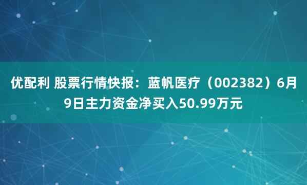 优配利 股票行情快报:蓝帆医疗(002382)6月9日主力资金净买入50.99万元